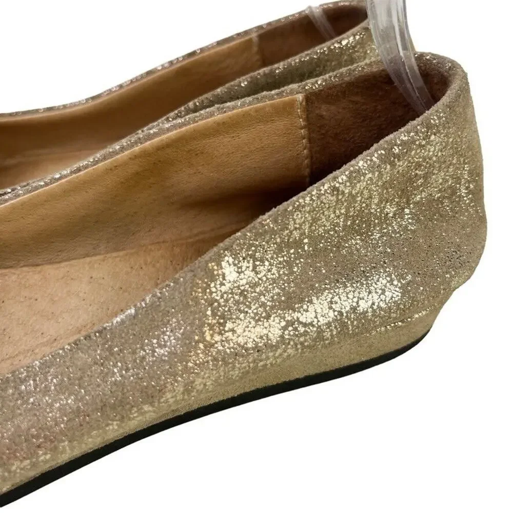Fs/Ny French Sole Gold Leather Slip On Wedge Loafers Round Toe Womens Shoes sz 6